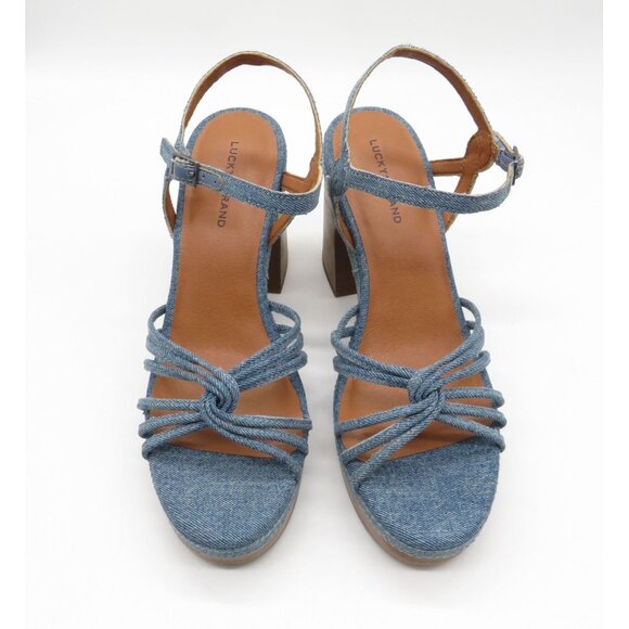 Lucky Brand Womens Denim Strappy Block Heel Sandals Size 10 NEW - Picture 2 of 6